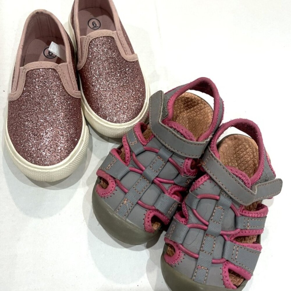 Cat & Jack Girls Sneakers Sandals Shoes Size 6 Toddler LOT of 2 Pink Glitter